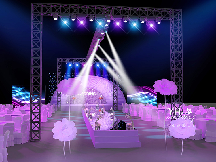 紫色灯泡元素婚礼3d效果图设计